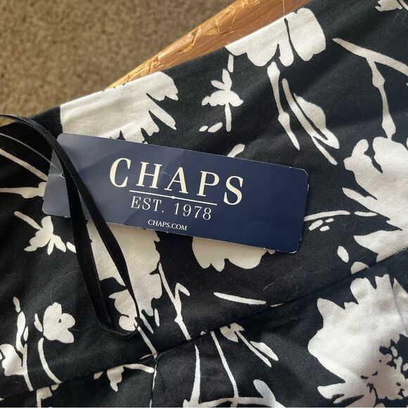 CHAPS Women Light 100% Cotton A-Line Flare Circle Skirt Black White Floral NWT - Picture 5 of 9